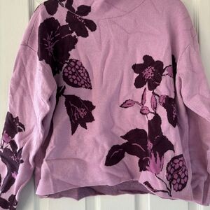 Anthropologie Jo Faulkner Maeve Floral Purple Mock Neck Sweater - Medium